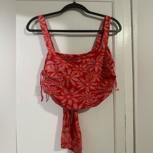 Free People Red Tie-Back Fitted Floral Tank Top